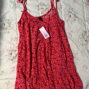 Brand New Floral Red Summer knee length dress size XS but fits S